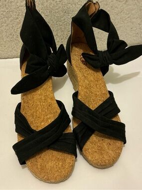Ugg Traci Espadrille Wedge Sandals Women 7.5 Black Open Toe Ankle Bow Casual Zip